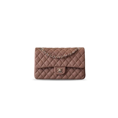 CHANEL MEDIUM CLASSIC DOUBLE FLAP BAG BEIGE CAVIAR HARDWARE A01112 (25.5*15.5*6.5cm)